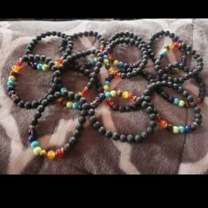 NEW UNISEX Lava Rock 7 Chakra Aromatherapy Essential Oil HEALING Bracelet 3/25